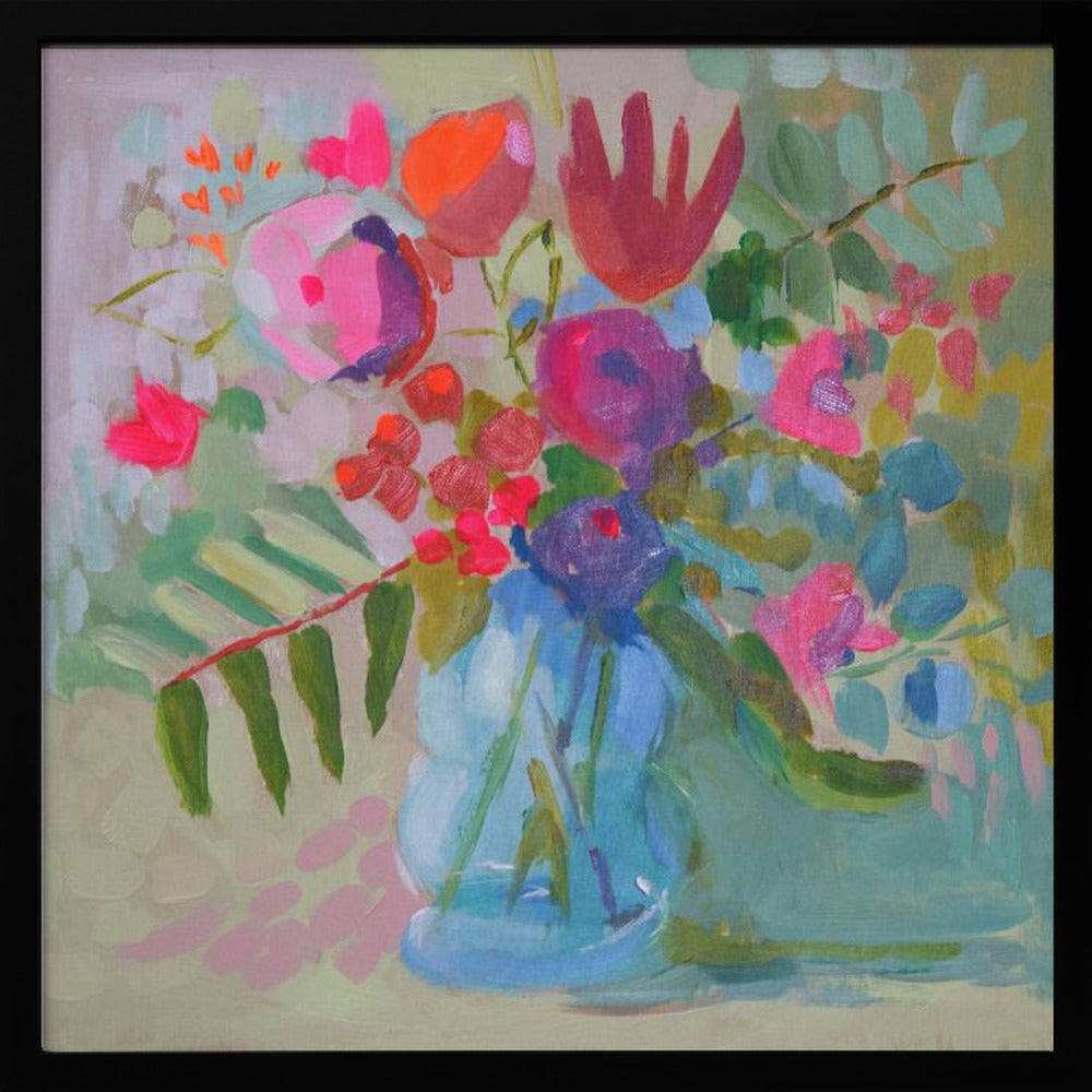 Neon Floral - Square Stretched Canvas, Poster or Fine Art Print I Heart Wall Art