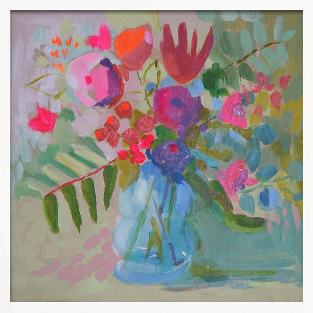 Neon Floral - Square Stretched Canvas, Poster or Fine Art Print I Heart Wall Art