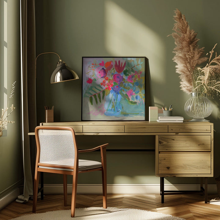 Neon Floral - Square Stretched Canvas, Poster or Fine Art Print I Heart Wall Art