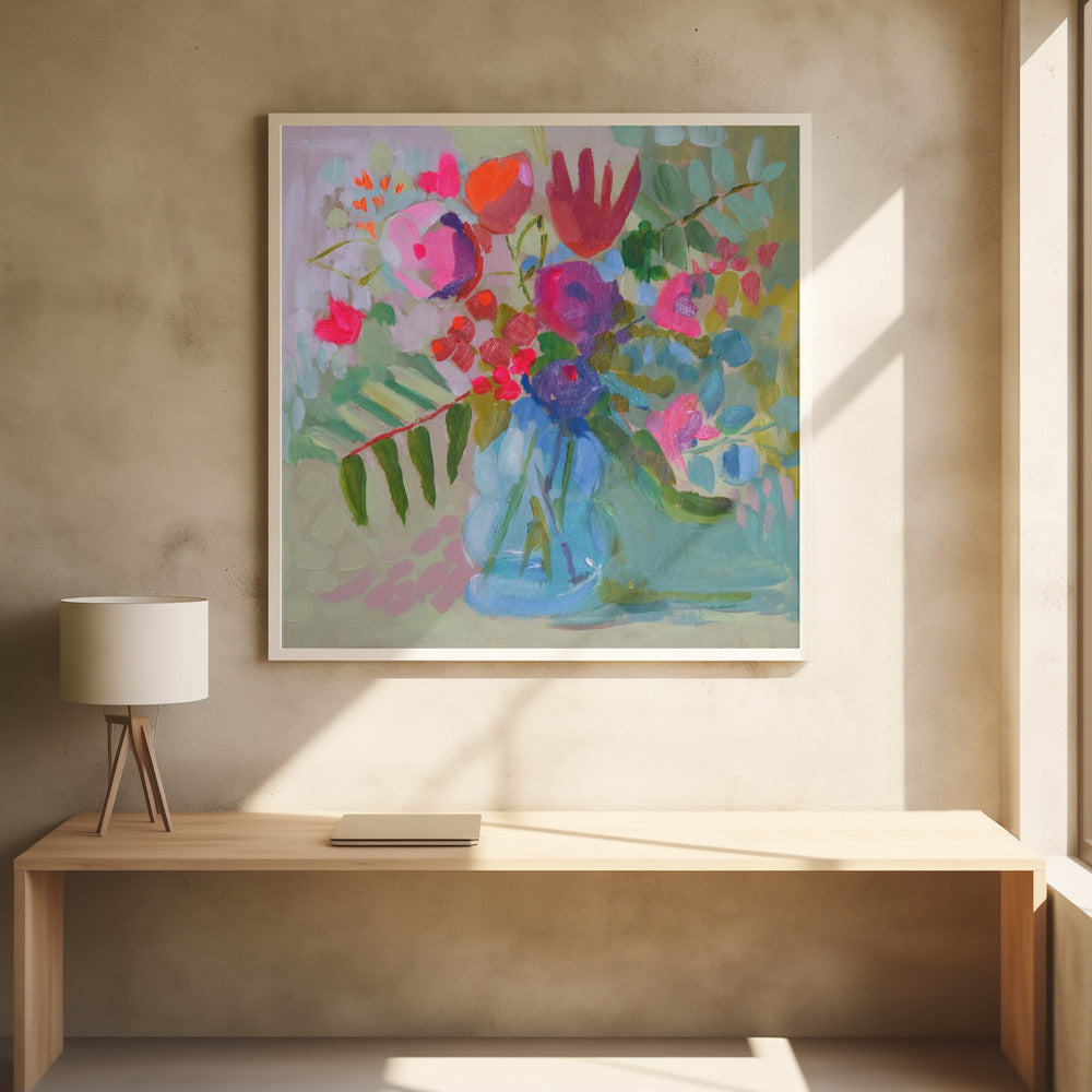 Neon Floral - Square Stretched Canvas, Poster or Fine Art Print I Heart Wall Art