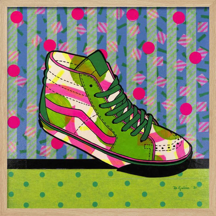 Neon High - Top Sneaker - Square Stretched Canvas, Poster or Fine Art Print - I Heart Wall Art - Poster Print, Canvas Print or Framed Art Print