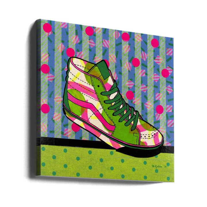 Neon High - Top Sneaker - Square Stretched Canvas, Poster or Fine Art Print - I Heart Wall Art - Poster Print, Canvas Print or Framed Art Print