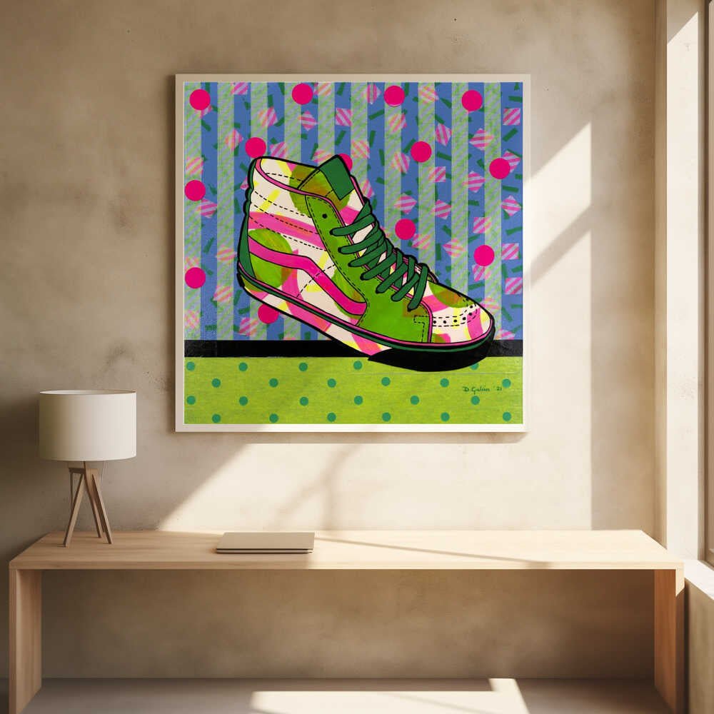 Neon High - Top Sneaker - Square Stretched Canvas, Poster or Fine Art Print - I Heart Wall Art - Poster Print, Canvas Print or Framed Art Print
