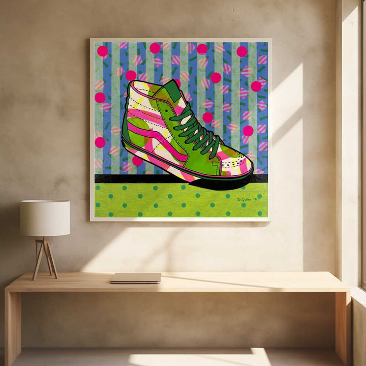 Neon High - Top Sneaker - Square Stretched Canvas, Poster or Fine Art Print - I Heart Wall Art - Poster Print, Canvas Print or Framed Art Print