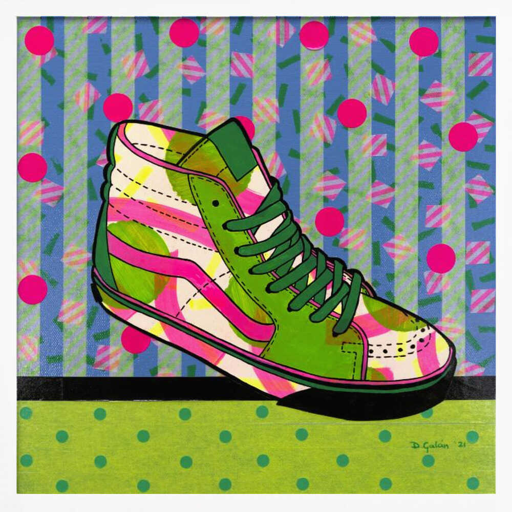 Neon High - Top Sneaker - Square Stretched Canvas, Poster or Fine Art Print - I Heart Wall Art - Poster Print, Canvas Print or Framed Art Print