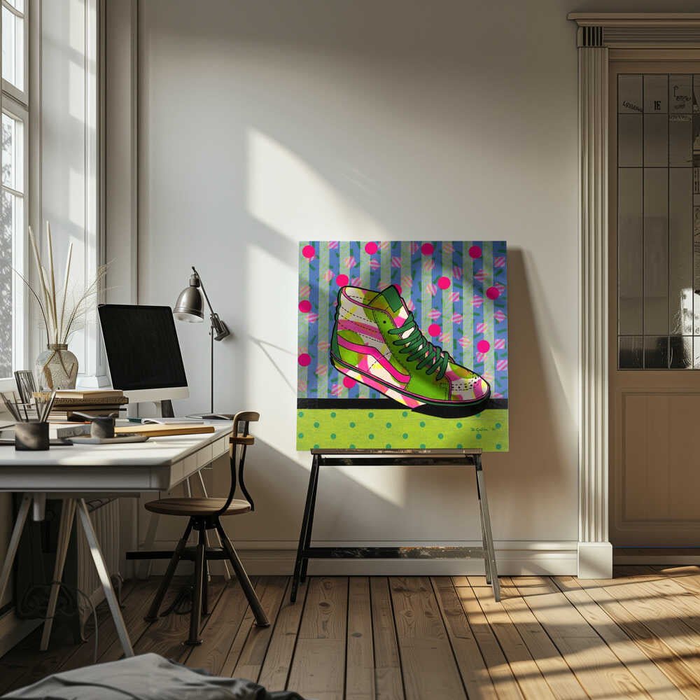 Neon High - Top Sneaker - Square Stretched Canvas, Poster or Fine Art Print - I Heart Wall Art - Poster Print, Canvas Print or Framed Art Print