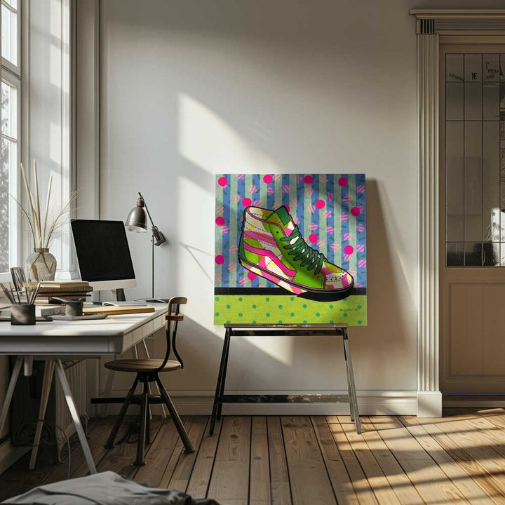 Neon High - Top Sneaker - Square Stretched Canvas, Poster or Fine Art Print - I Heart Wall Art - Poster Print, Canvas Print or Framed Art Print