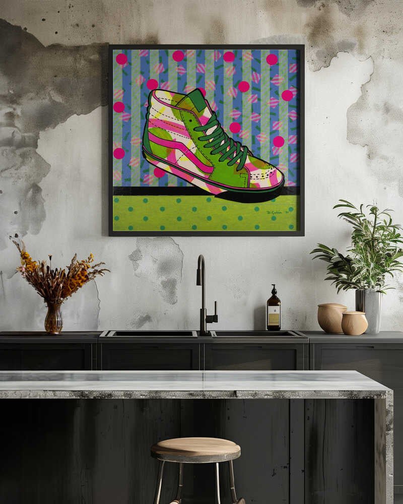Neon High - Top Sneaker - Square Stretched Canvas, Poster or Fine Art Print - I Heart Wall Art - Poster Print, Canvas Print or Framed Art Print