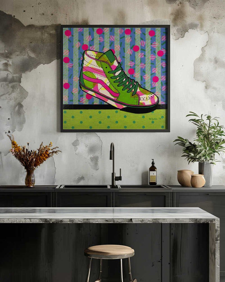 Neon High - Top Sneaker - Square Stretched Canvas, Poster or Fine Art Print - I Heart Wall Art - Poster Print, Canvas Print or Framed Art Print