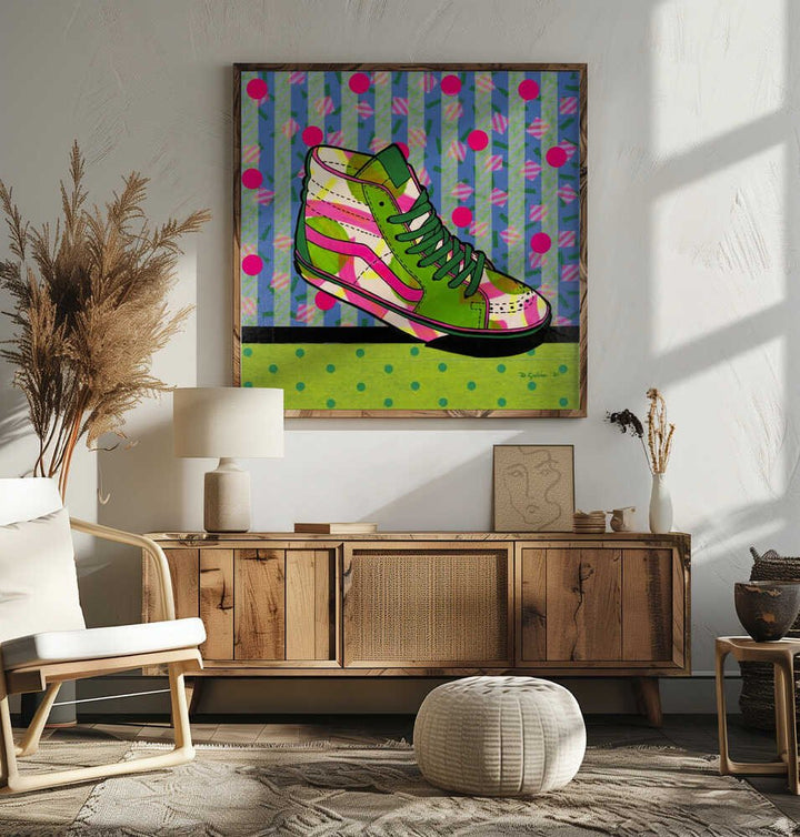 Neon High - Top Sneaker - Square Stretched Canvas, Poster or Fine Art Print - I Heart Wall Art - Poster Print, Canvas Print or Framed Art Print
