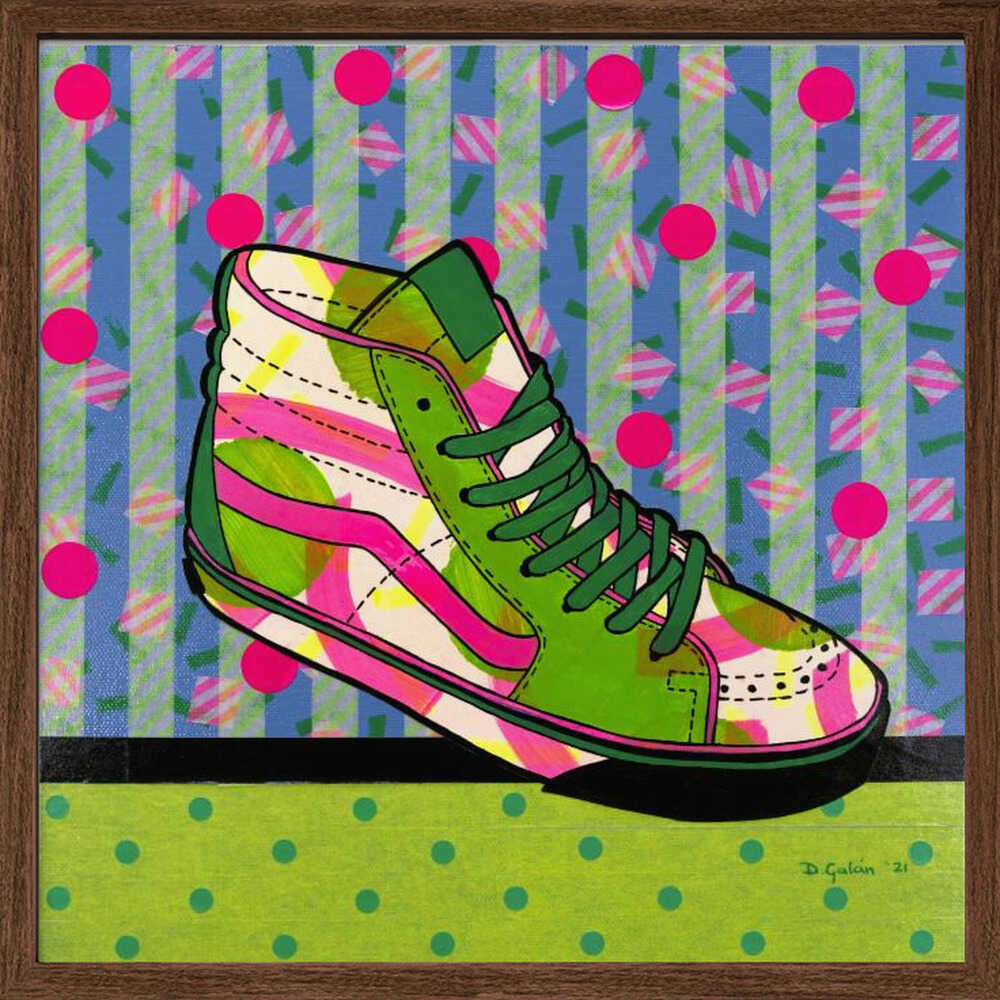 Neon High - Top Sneaker - Square Stretched Canvas, Poster or Fine Art Print - I Heart Wall Art - Poster Print, Canvas Print or Framed Art Print