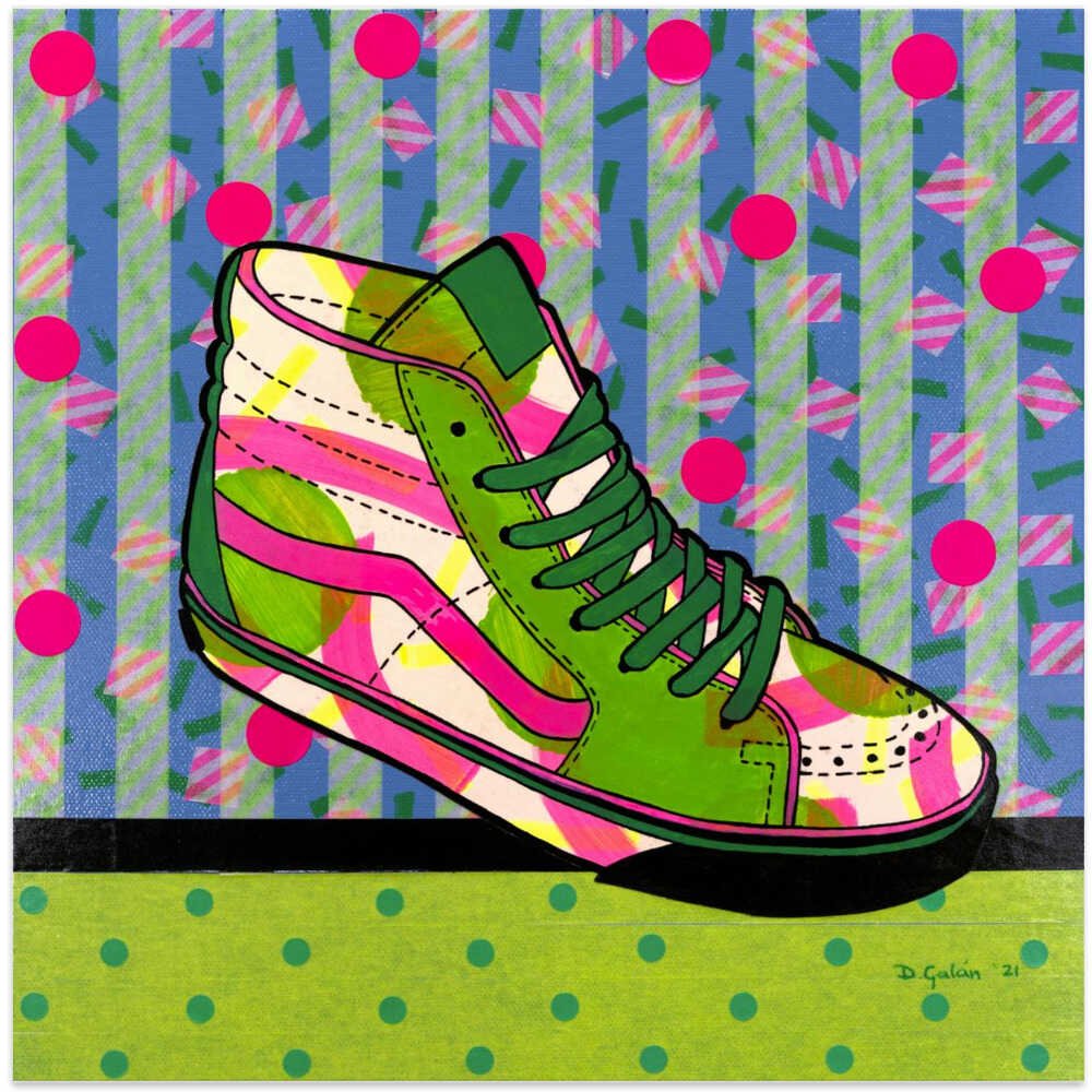 Neon High - Top Sneaker - Square Stretched Canvas, Poster or Fine Art Print - I Heart Wall Art - Poster Print, Canvas Print or Framed Art Print
