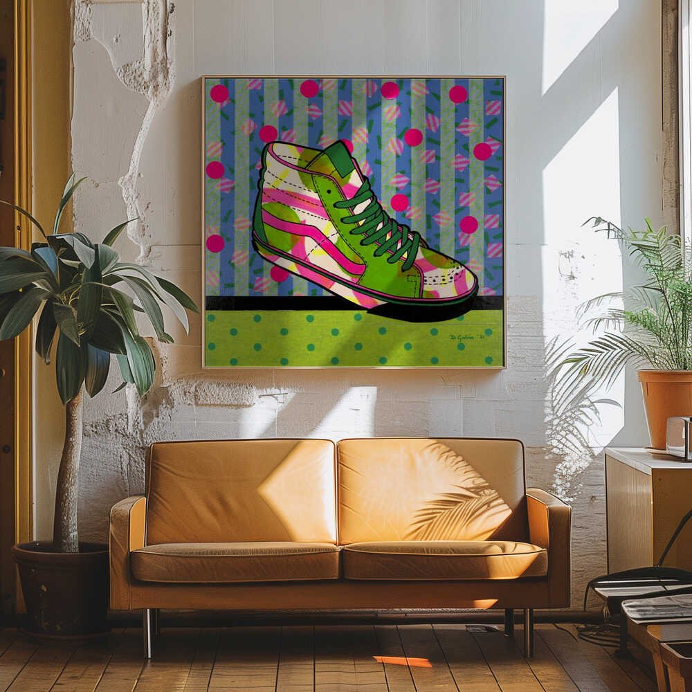 Neon High - Top Sneaker - Square Stretched Canvas, Poster or Fine Art Print - I Heart Wall Art - Poster Print, Canvas Print or Framed Art Print