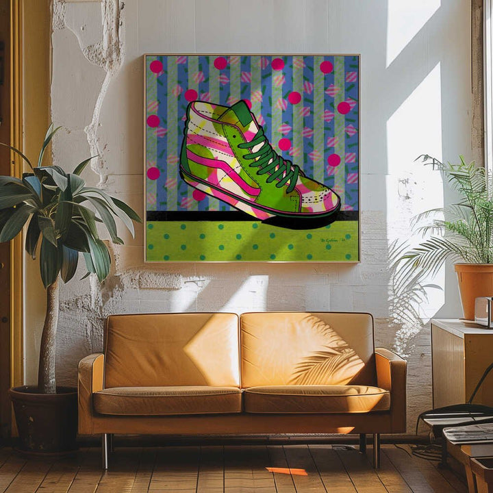Neon High - Top Sneaker - Square Stretched Canvas, Poster or Fine Art Print - I Heart Wall Art - Poster Print, Canvas Print or Framed Art Print