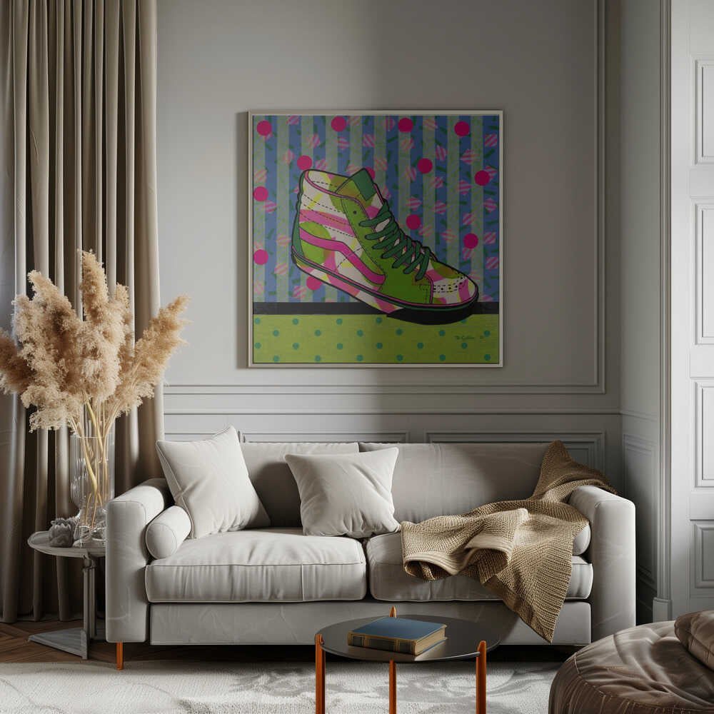 Neon High - Top Sneaker - Square Stretched Canvas, Poster or Fine Art Print - I Heart Wall Art - Poster Print, Canvas Print or Framed Art Print