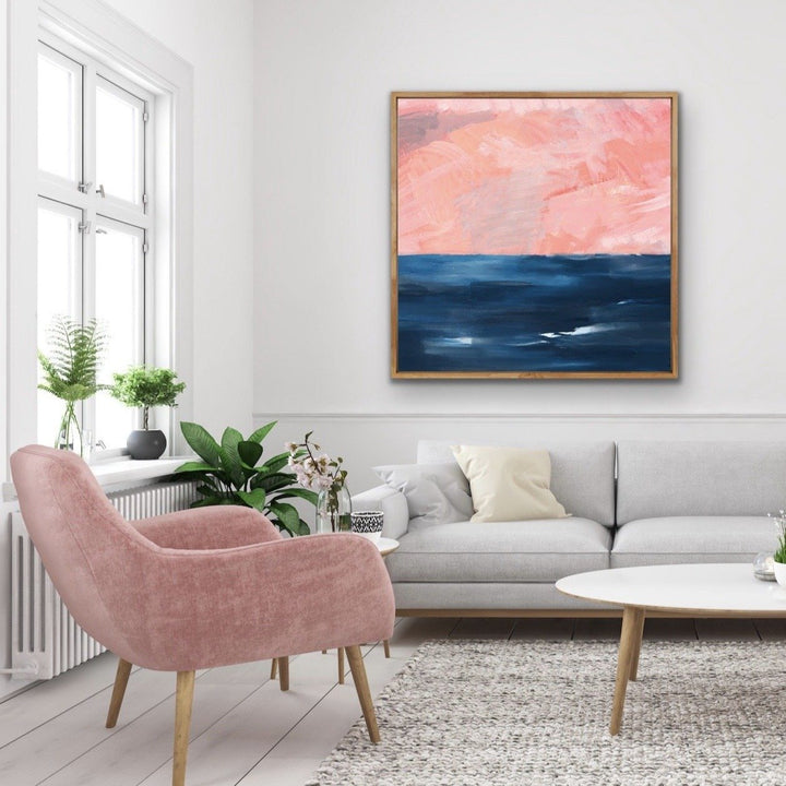 New Horizons - Abstract Pink and Blue Ocean Canvas Art Print - I Heart Wall Art