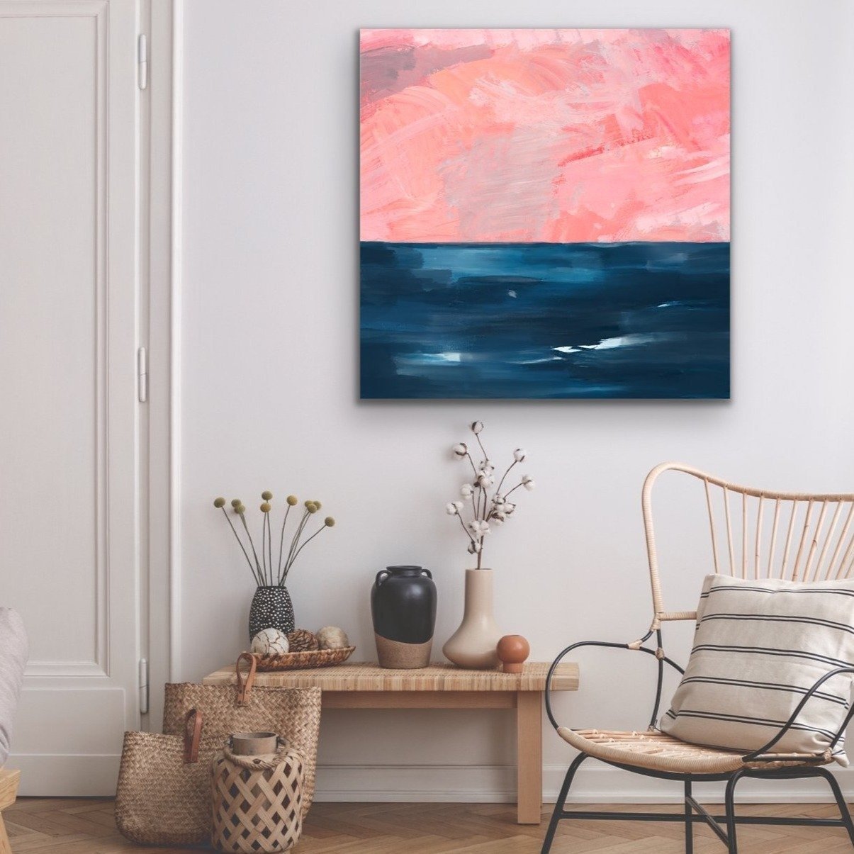 New Horizons - Abstract Pink and Blue Ocean Canvas Art Print - I Heart Wall Art