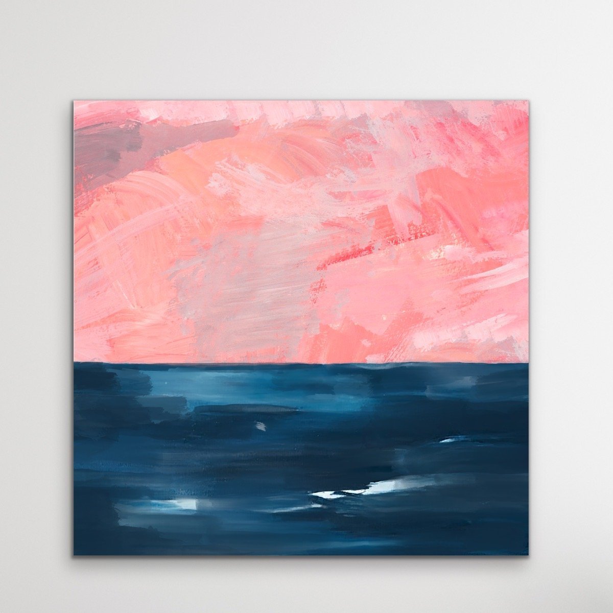 New Horizons - Abstract Pink and Blue Ocean Canvas Art Print - I Heart Wall Art