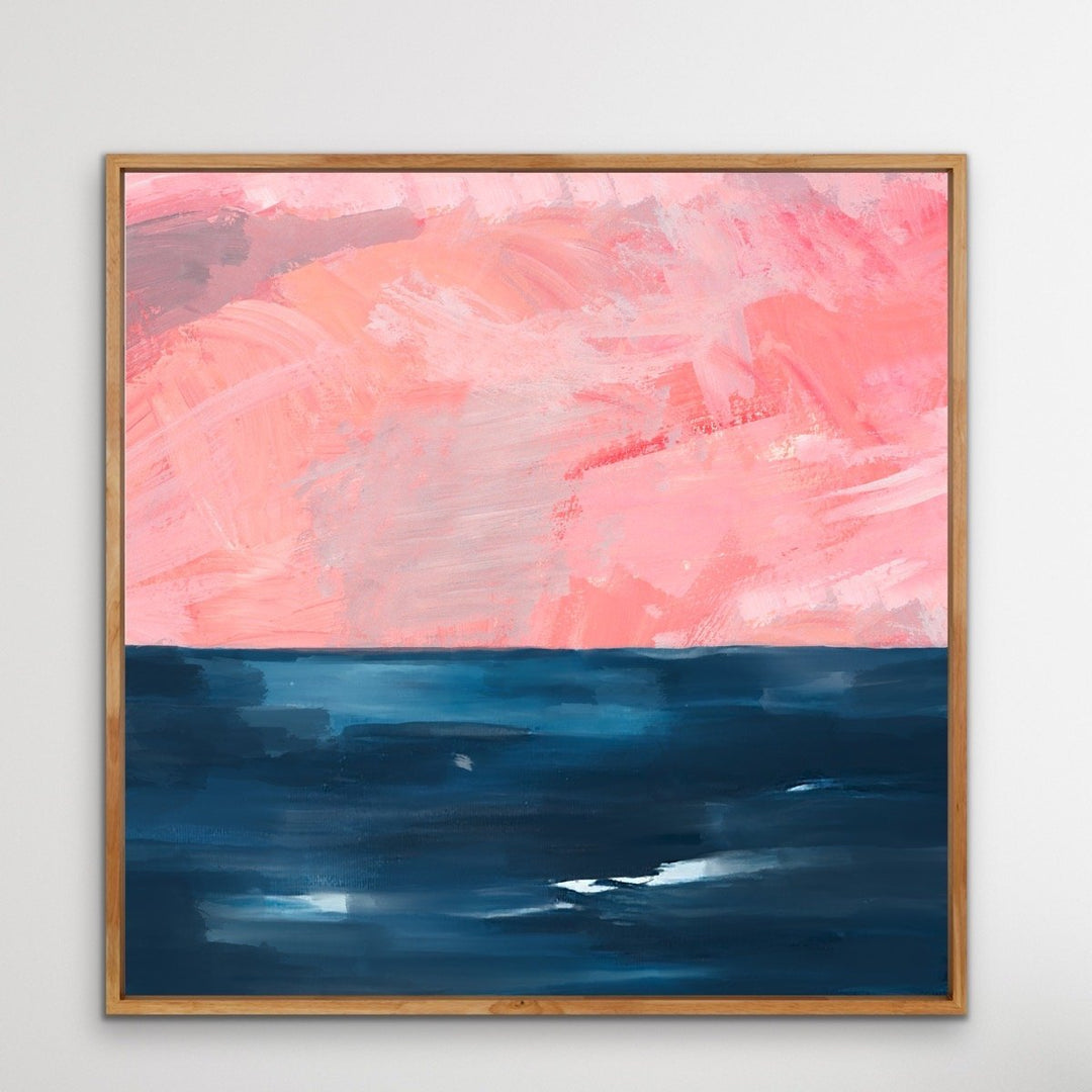 New Horizons - Abstract Pink and Blue Ocean Canvas Art Print - I Heart Wall Art