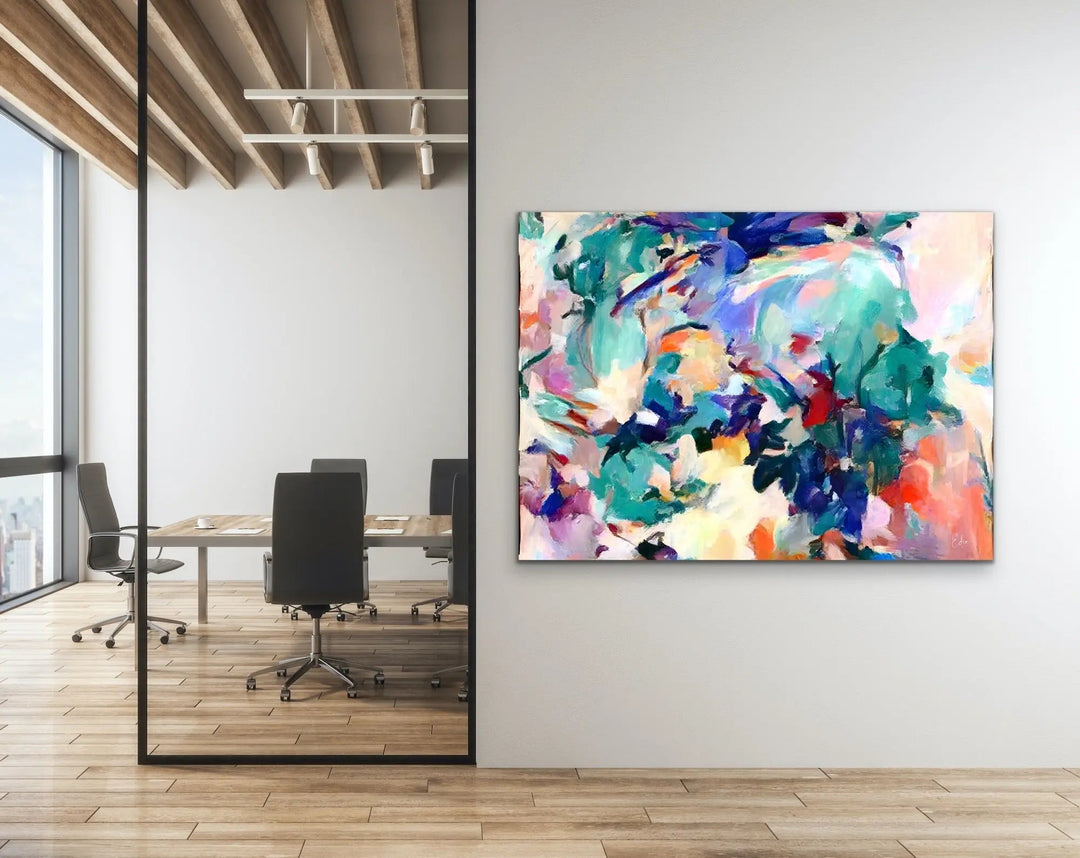 New Years Eve - Colourful Abstract Pink Blue Artwork Canvas Print by Edie Fogarty - I Heart Wall Art
