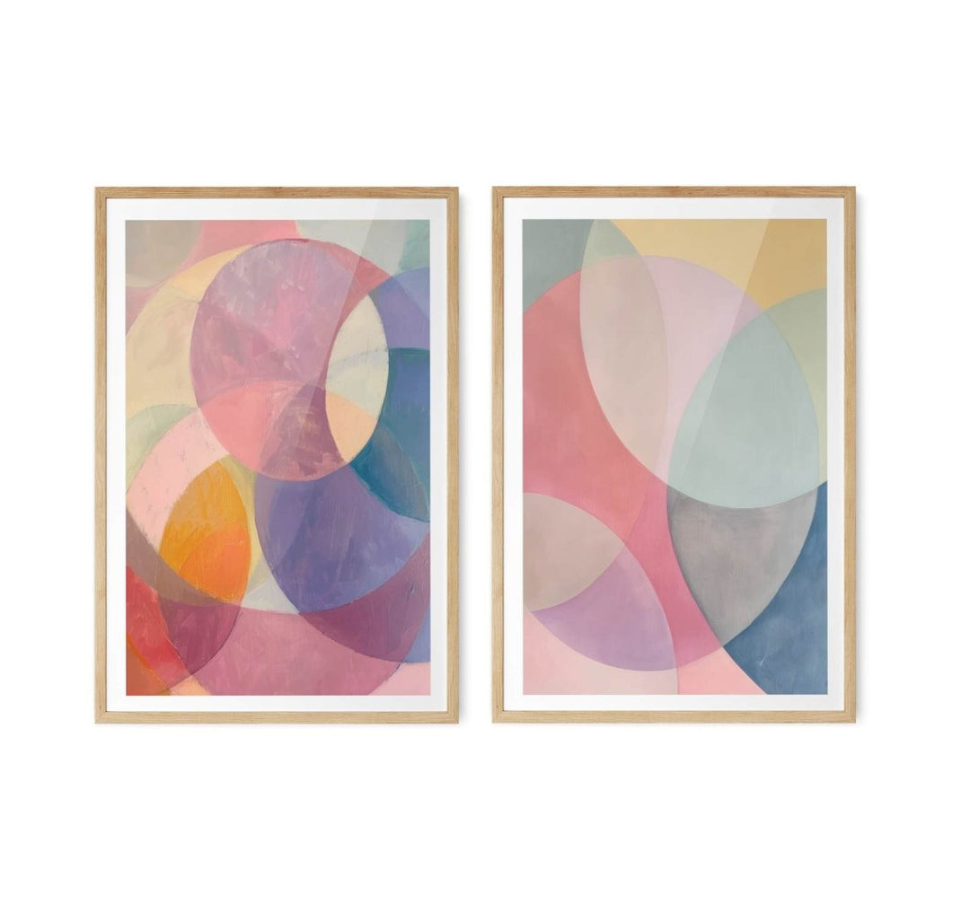 No Notes - Two Piece Geometric Pink Colourful Abstract Print Set - I Heart Wall Art - Poster Print, Canvas Print or Framed Art Print