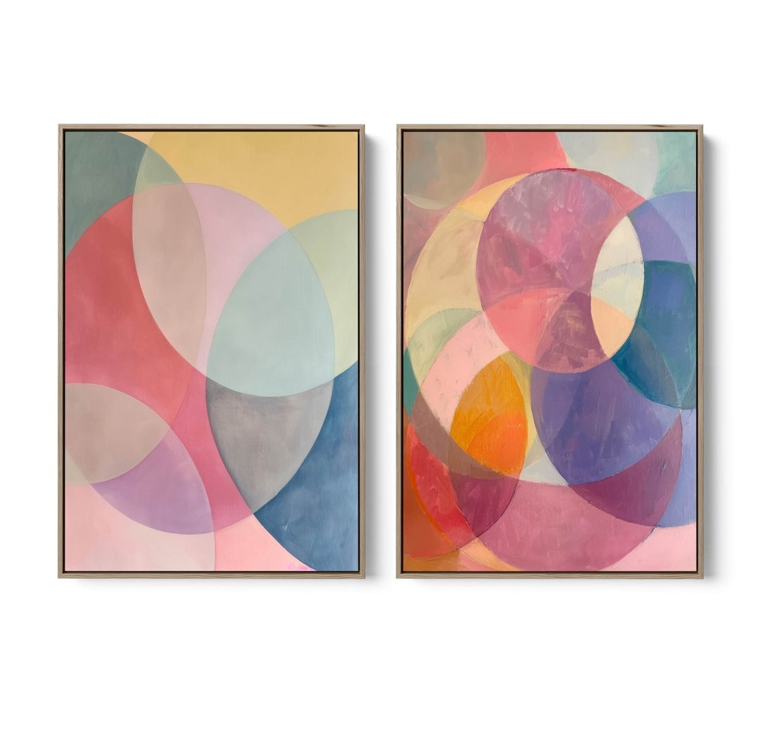 No Notes - Two Piece Geometric Pink Colourful Abstract Print Set - I Heart Wall Art - Poster Print, Canvas Print or Framed Art Print