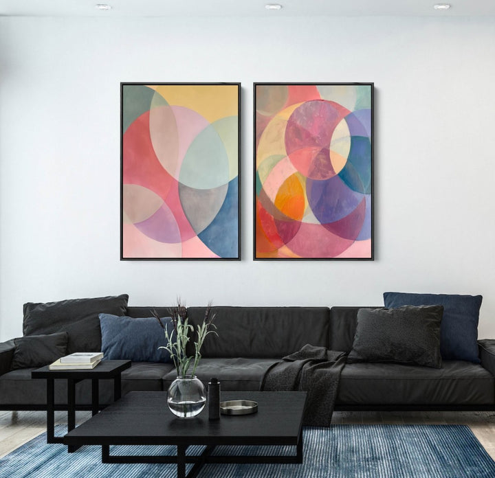 No Notes - Two Piece Geometric Pink Colourful Abstract Print Set - I Heart Wall Art - Poster Print, Canvas Print or Framed Art Print