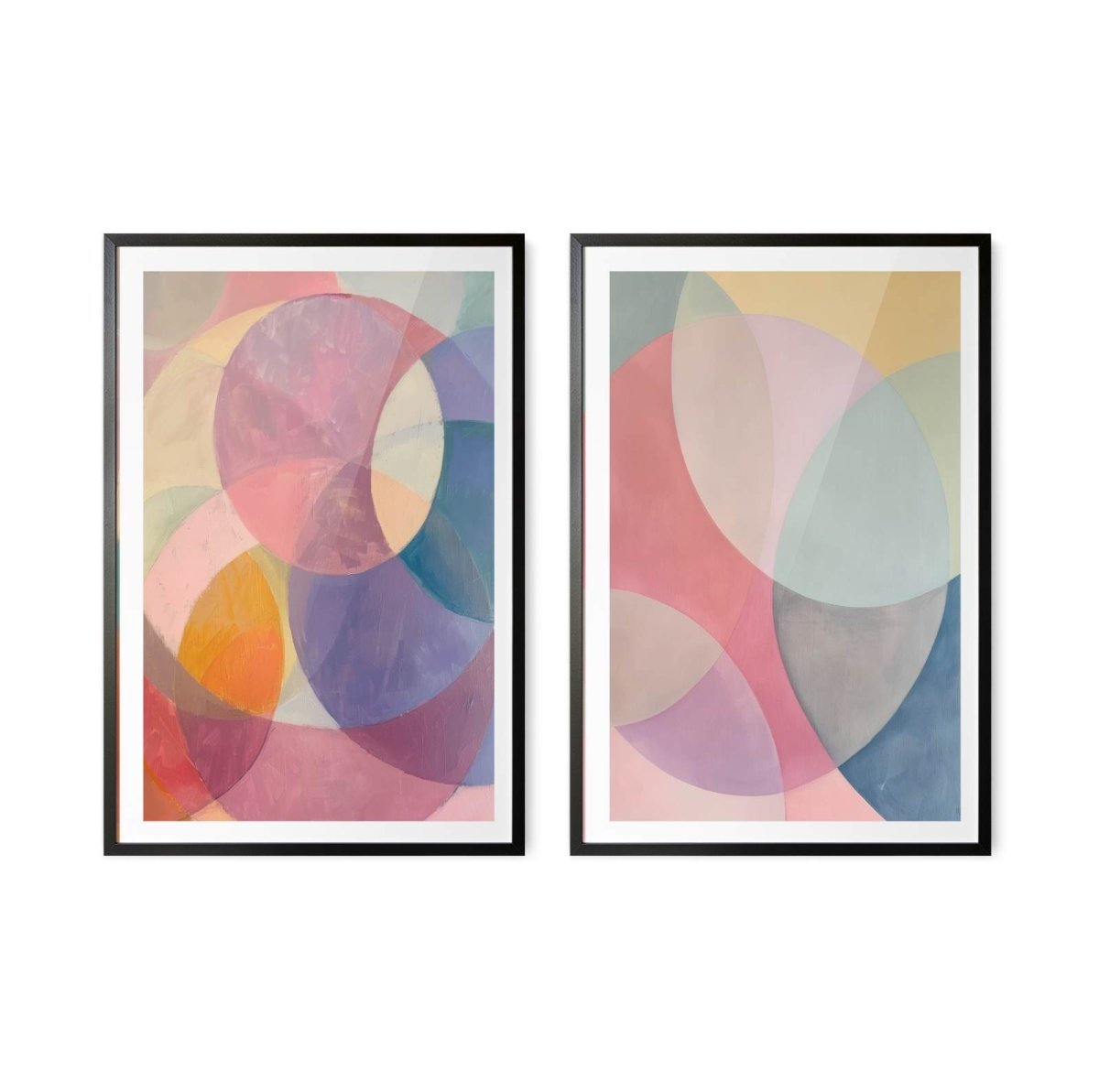 No Notes - Two Piece Geometric Pink Colourful Abstract Print Set - I Heart Wall Art - Poster Print, Canvas Print or Framed Art Print