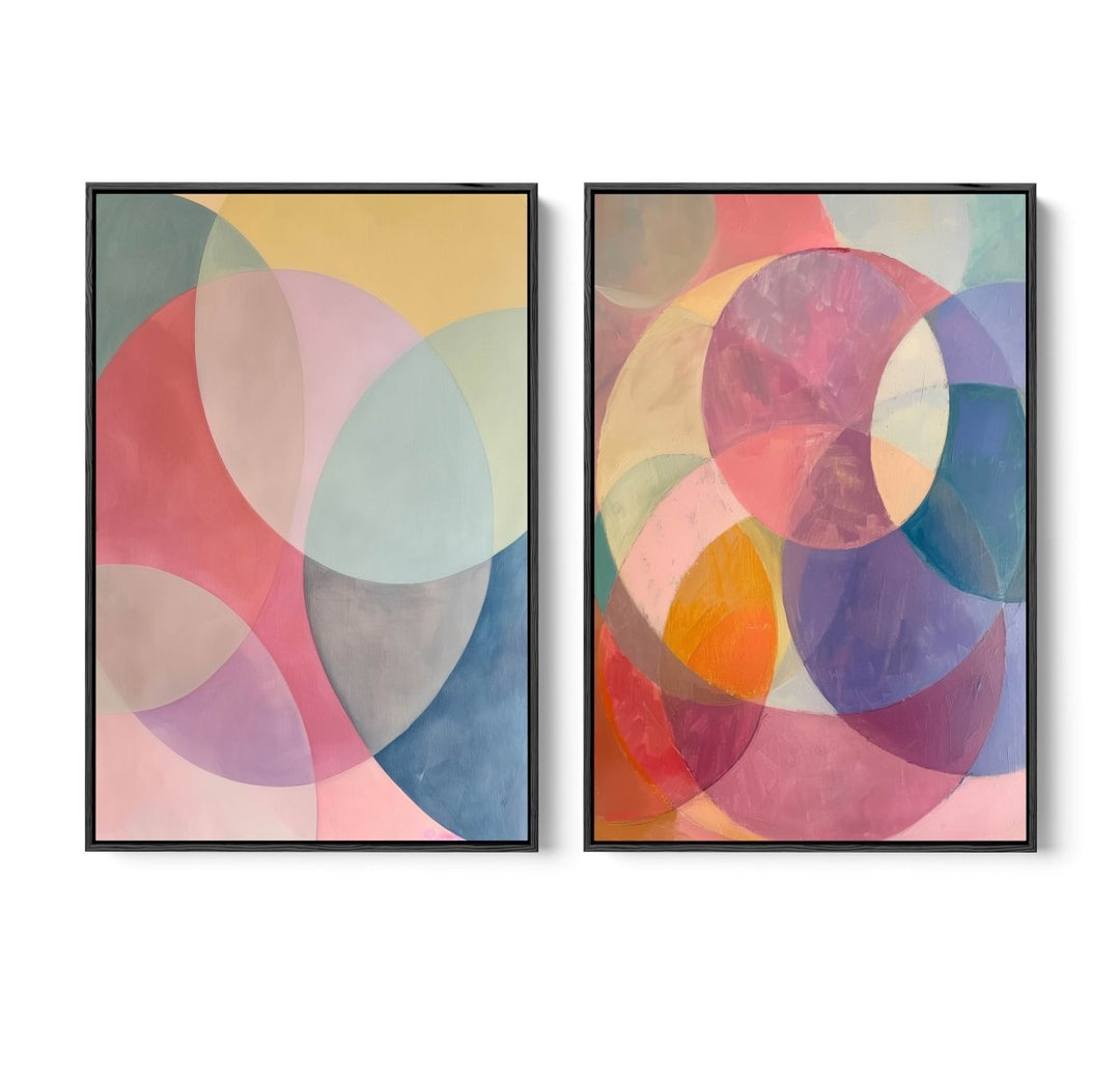 No Notes - Two Piece Geometric Pink Colourful Abstract Print Set - I Heart Wall Art - Poster Print, Canvas Print or Framed Art Print