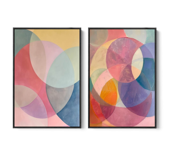 No Notes - Two Piece Geometric Pink Colourful Abstract Print Set - I Heart Wall Art - Poster Print, Canvas Print or Framed Art Print