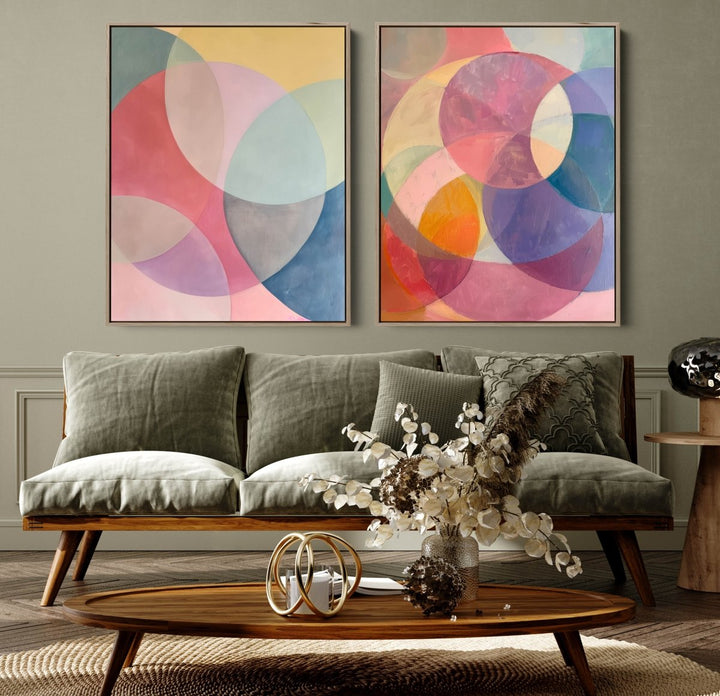 No Notes - Two Piece Geometric Pink Colourful Abstract Print Set - I Heart Wall Art - Poster Print, Canvas Print or Framed Art Print