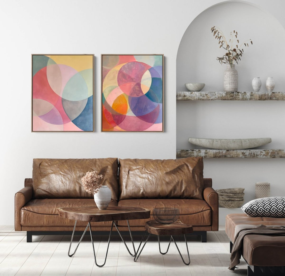 No Notes - Two Piece Geometric Pink Colourful Abstract Print Set - I Heart Wall Art - Poster Print, Canvas Print or Framed Art Print