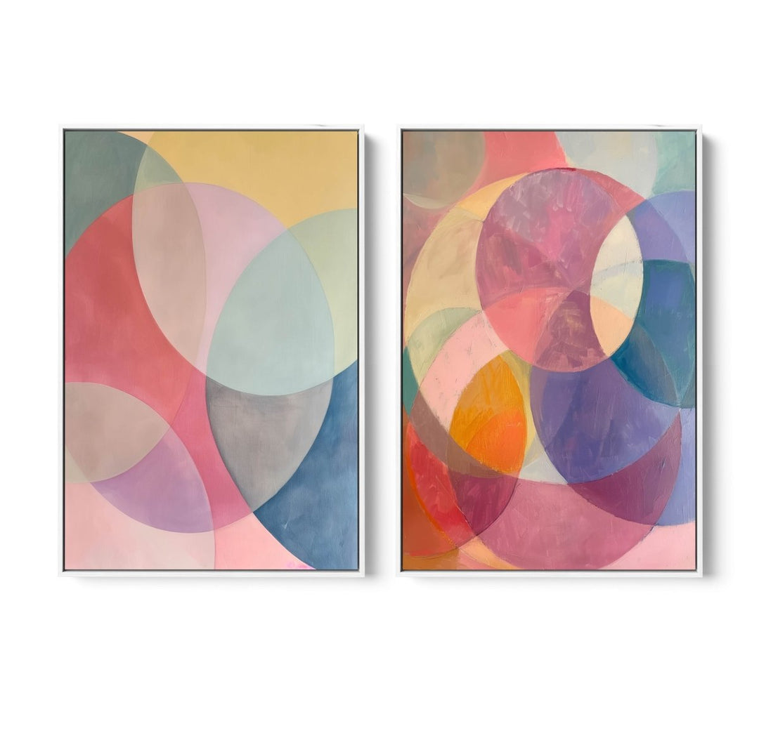 No Notes - Two Piece Geometric Pink Colourful Abstract Print Set - I Heart Wall Art - Poster Print, Canvas Print or Framed Art Print