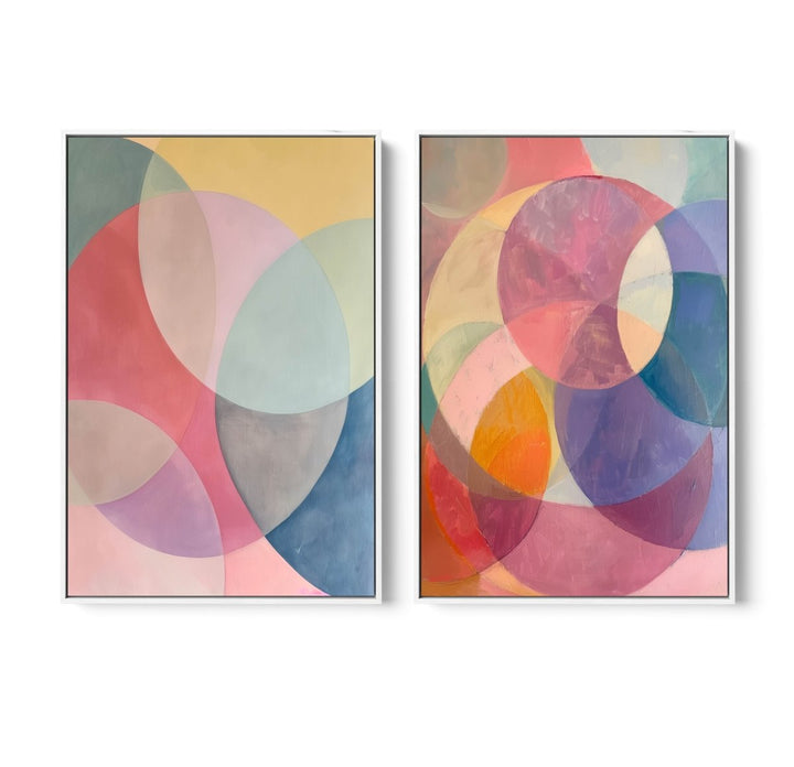 No Notes - Two Piece Geometric Pink Colourful Abstract Print Set - I Heart Wall Art - Poster Print, Canvas Print or Framed Art Print