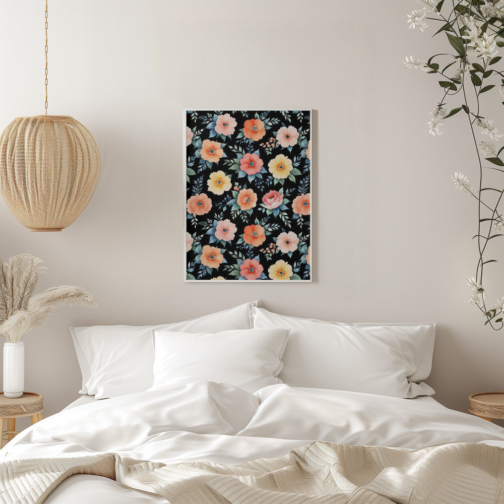 Nocturnal Bloomscape - Stretched Canvas, Poster or Fine Art Print I Heart Wall Art