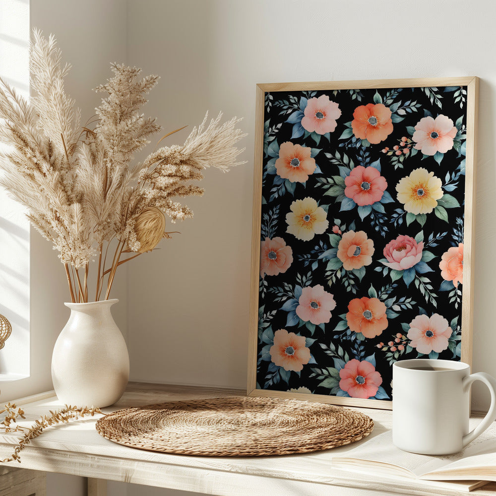 Nocturnal Bloomscape - Stretched Canvas, Poster or Fine Art Print I Heart Wall Art