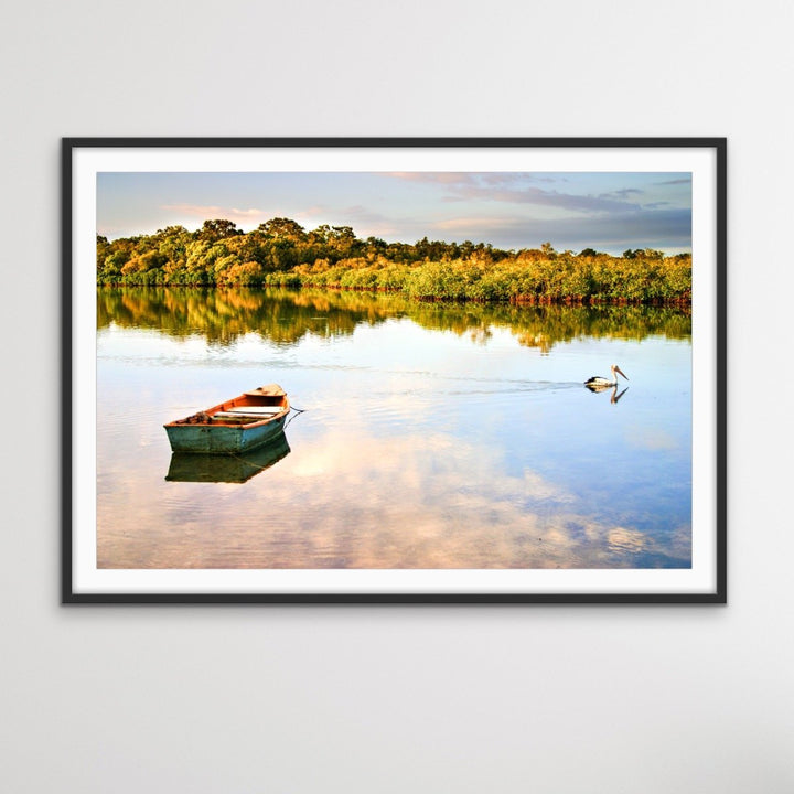 Noosa River - Pelican and Dinghy Sunshine Coast Photographic Art Print - I Heart Wall Art