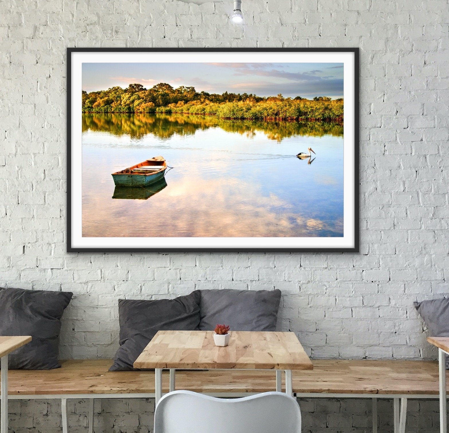 Noosa River - Pelican and Dinghy Sunshine Coast Photographic Art Print - I Heart Wall Art