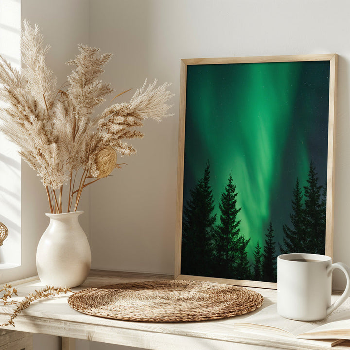 Northern Lights in the Woods - Stretched Canvas, Poster or Fine Art Print I Heart Wall Art