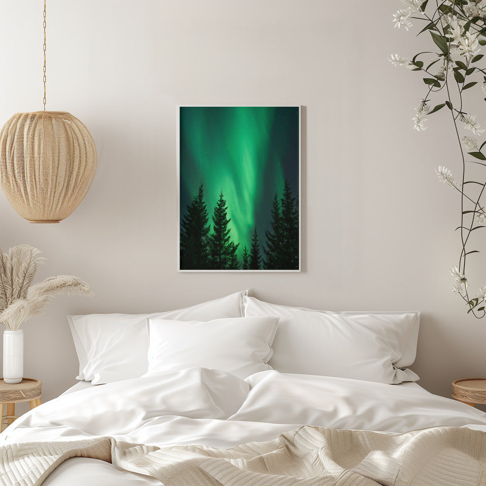 Northern Lights in the Woods - Stretched Canvas, Poster or Fine Art Print I Heart Wall Art