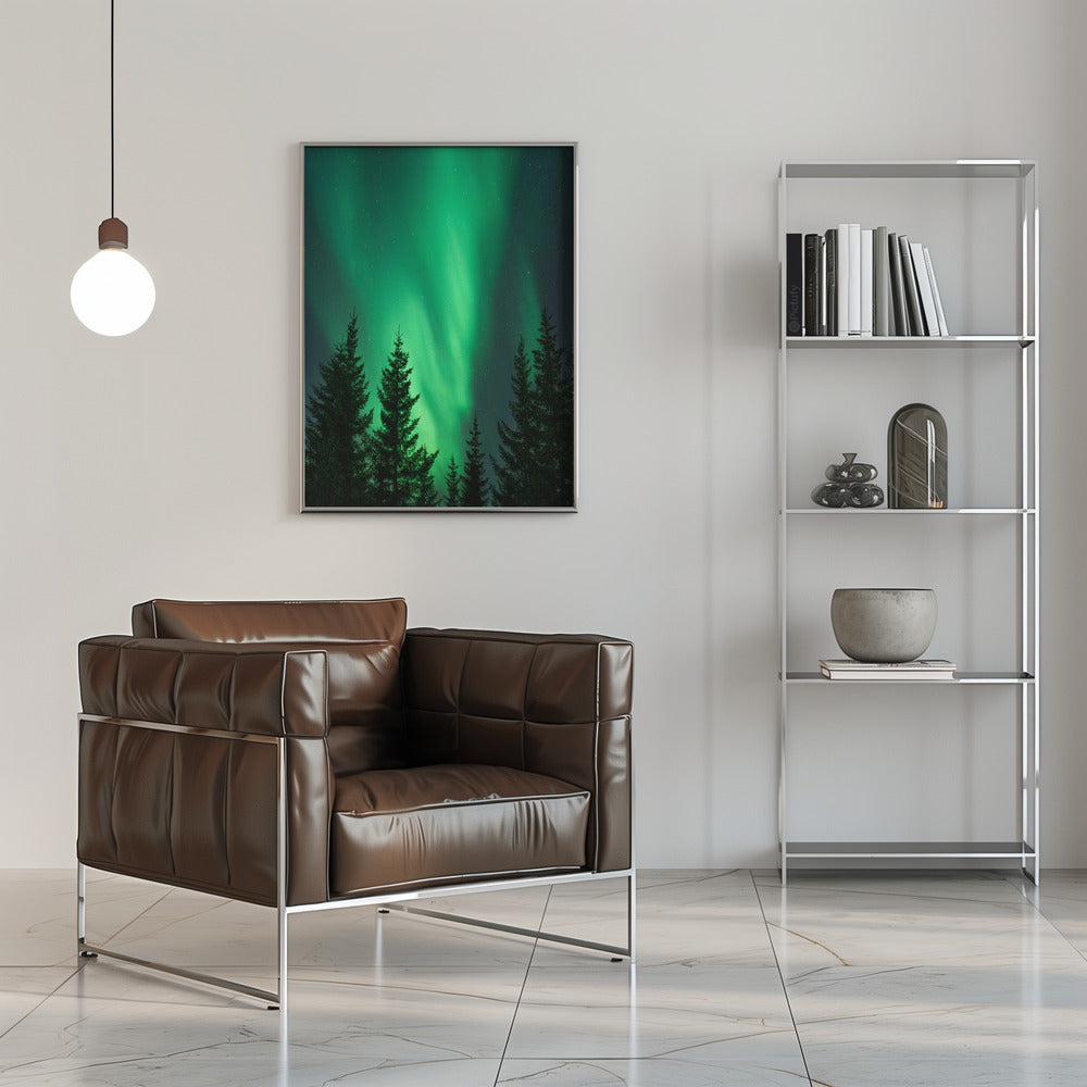 Northern Lights in the Woods - Stretched Canvas, Poster or Fine Art Print I Heart Wall Art