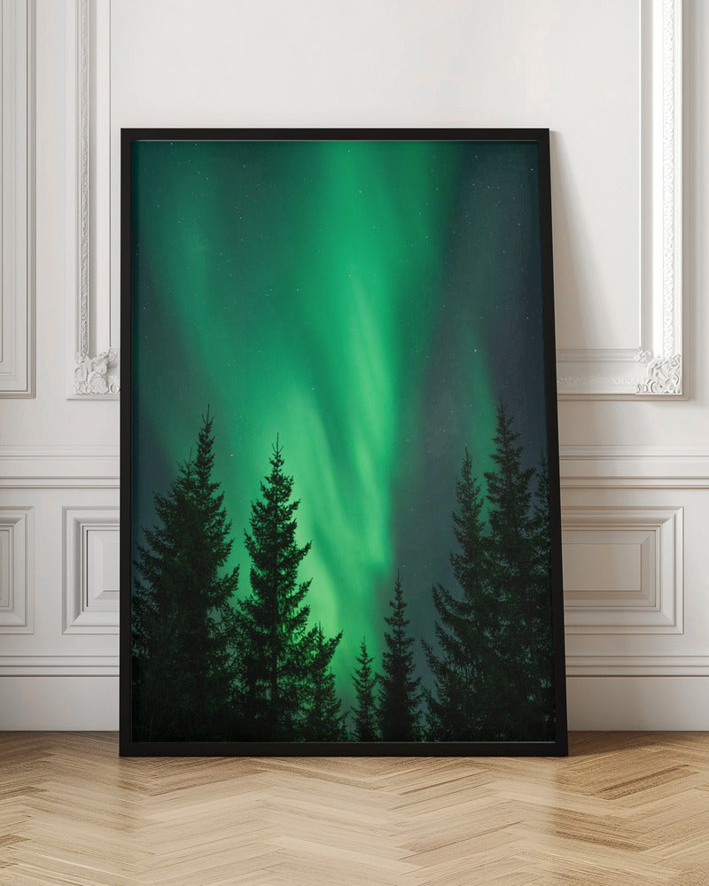Northern Lights in the Woods - Stretched Canvas, Poster or Fine Art Print I Heart Wall Art