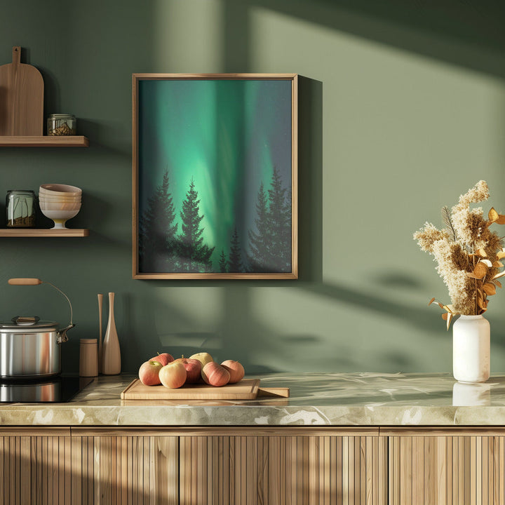 Northern Lights in the Woods - Stretched Canvas, Poster or Fine Art Print I Heart Wall Art