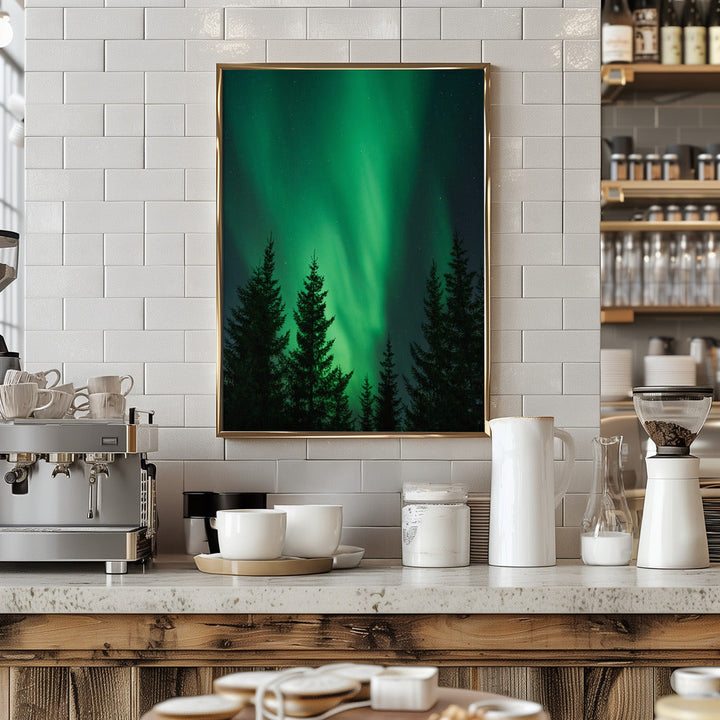 Northern Lights in the Woods - Stretched Canvas, Poster or Fine Art Print I Heart Wall Art
