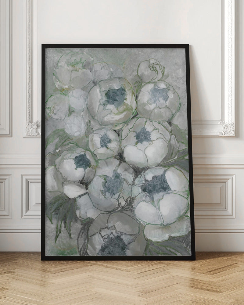 Nuria bouquet of peonies in teal and green - Stretched Canvas, Poster or Fine Art Print I Heart Wall Art