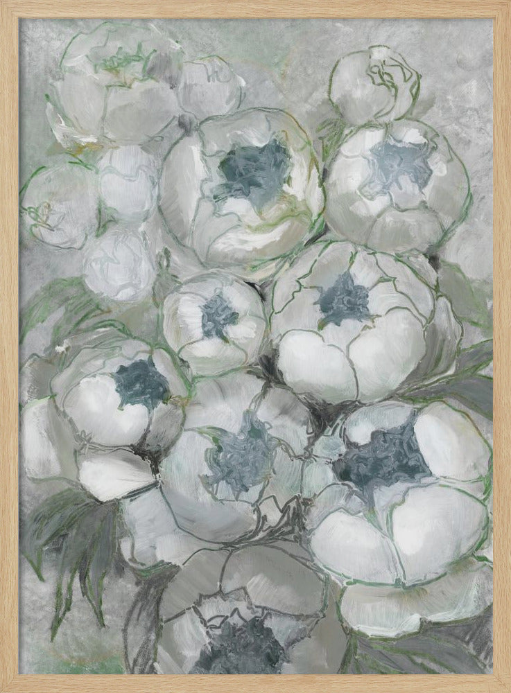 Nuria bouquet of peonies in teal and green - Stretched Canvas, Poster or Fine Art Print I Heart Wall Art