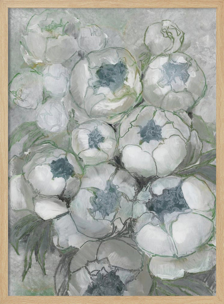 Nuria bouquet of peonies in teal and green - Stretched Canvas, Poster or Fine Art Print I Heart Wall Art