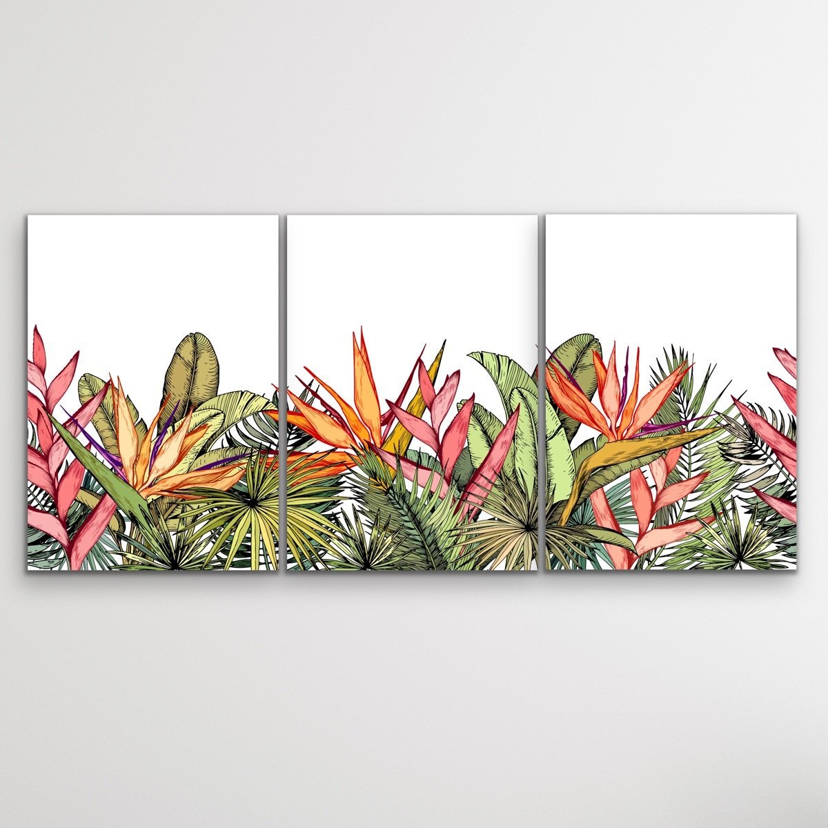 Oasis - Three Piece Jungle Monstera Palm Garden Stretched Canvas Print Triptych - I Heart Wall Art