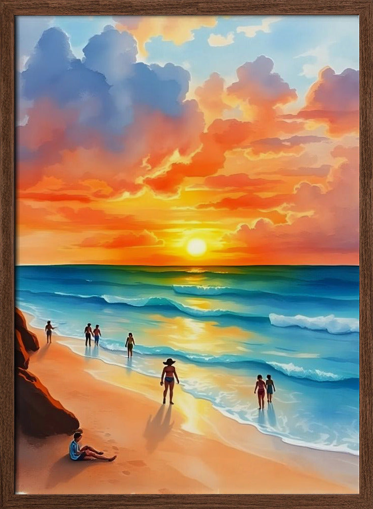 Ocean Breeze and Fiery Skies - Stretched Canvas, Poster or Fine Art Print I Heart Wall Art