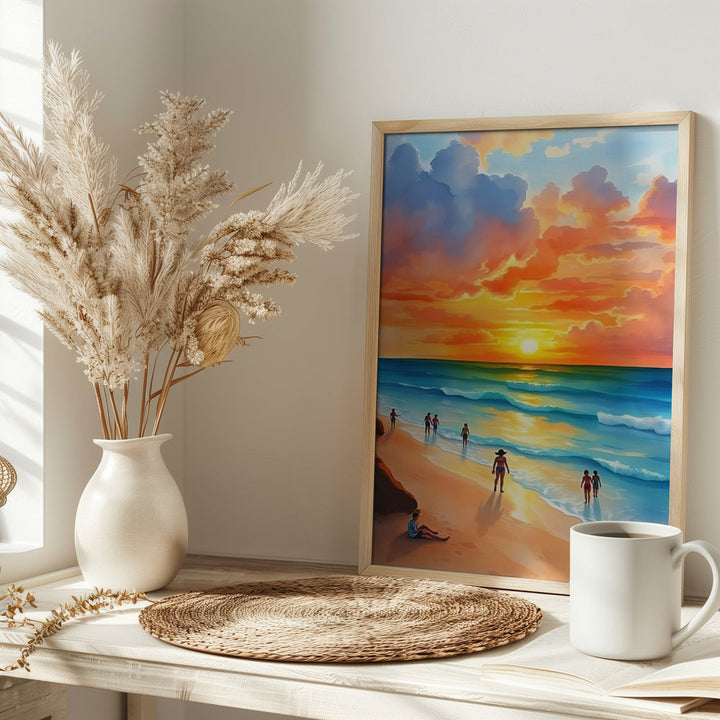 Ocean Breeze and Fiery Skies - Stretched Canvas, Poster or Fine Art Print I Heart Wall Art